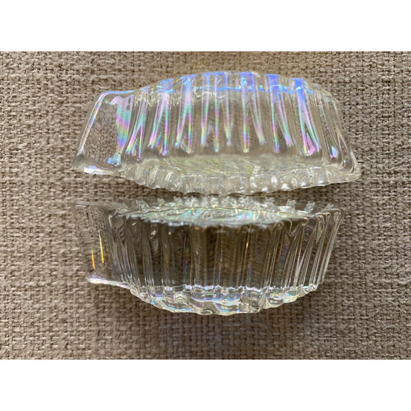 Vtg Iridescent Paper Weights Set Of 2 Art Glass Gold Bottom Leaf 3" Paperweights - Picture 6 of 10